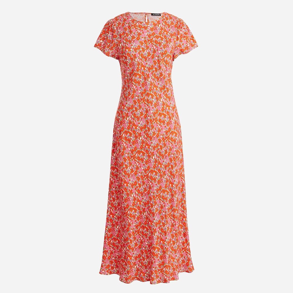 J. Crew - Short-sleeve Gwyneth cupro-blend slip dress in brilliant blooms